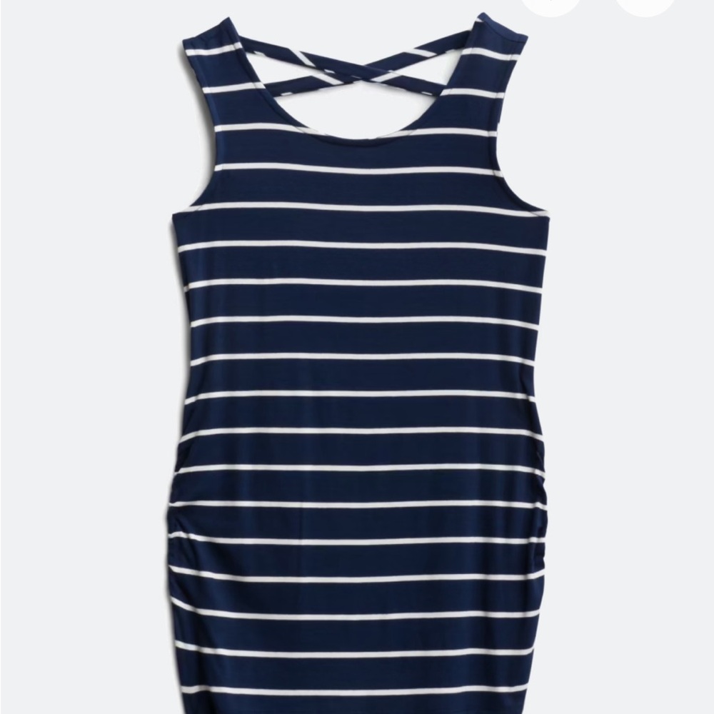 Loveappella Navy and White Striped Backless tank top maternity